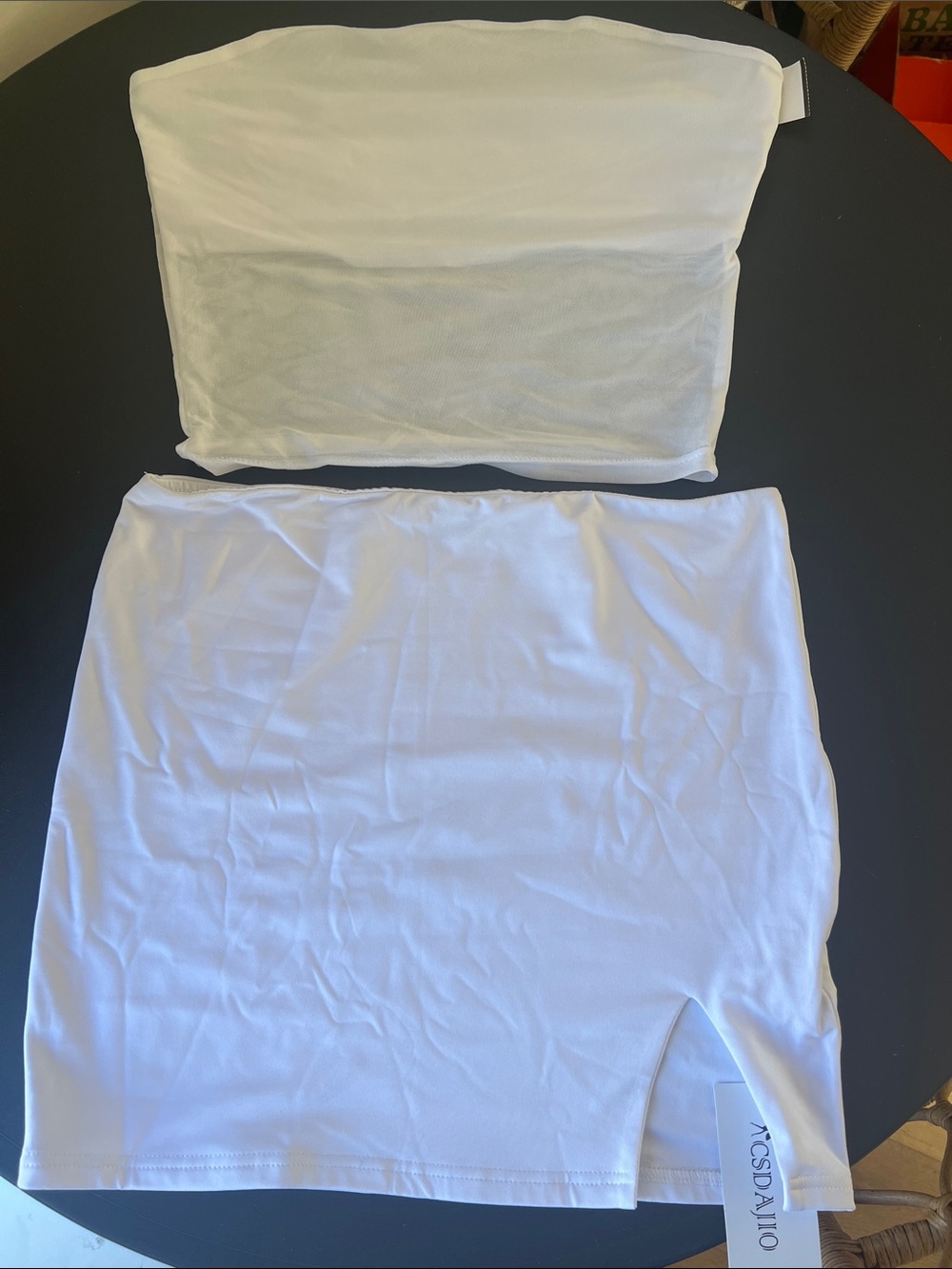 White Sheer Tube Top — Women's Stretch Mini Skirt Set